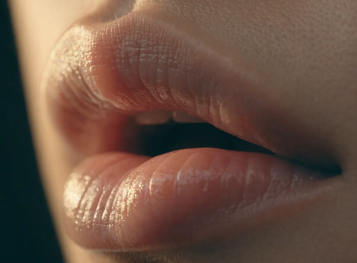 Detalle de labios con iluminación suave, representando perfeccionamiento labial